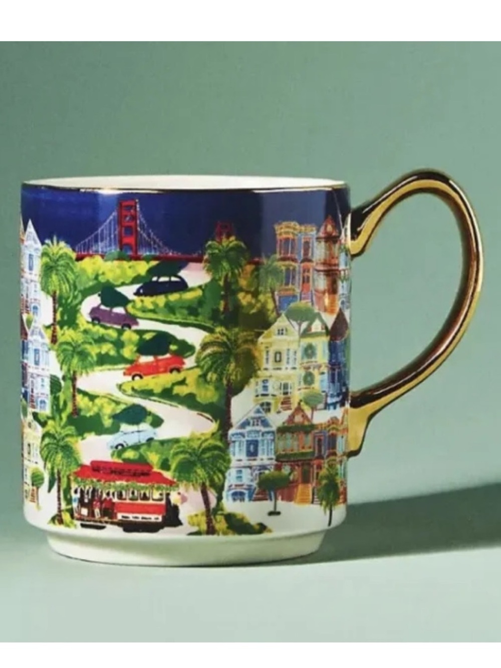 Anthropologie Holiday in the City San Francisco Mug Gold Handle